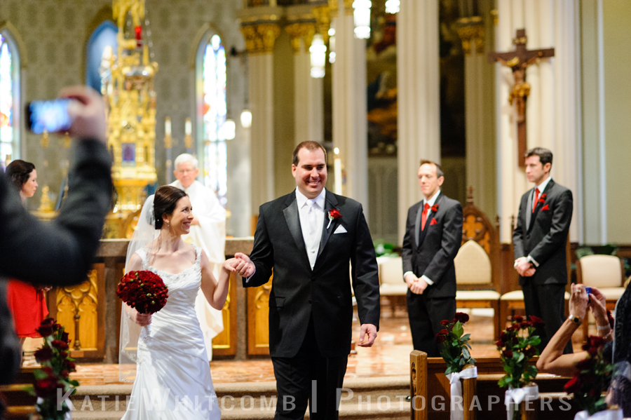 happy bride and groom are married at basilica of sacred heart