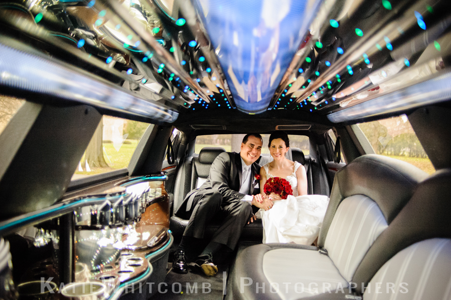 bride and groom inside ambience limo