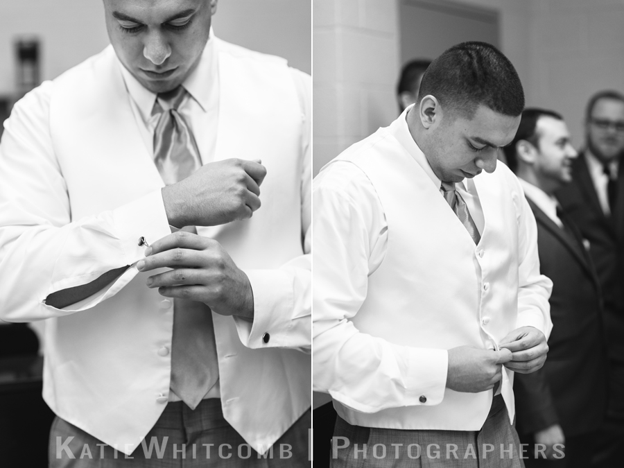 groom getting ready at st matthews church in south bend