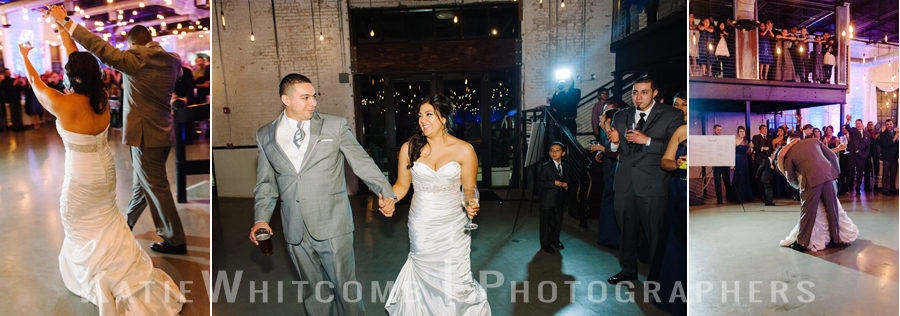 bride and groom announced into their wedding reception at the brick in south bend