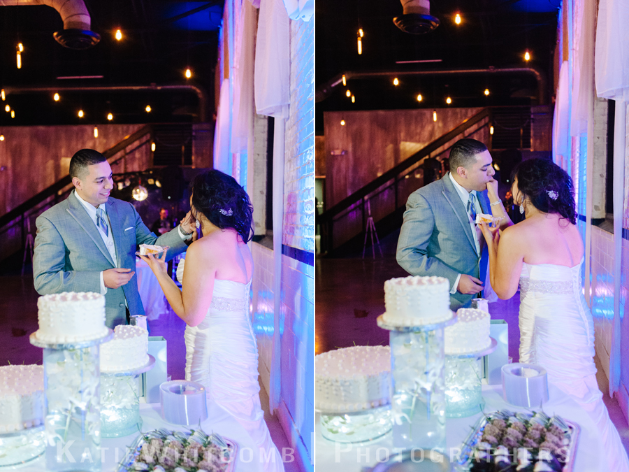 cake cutting during wedding reception at the brick in south bend