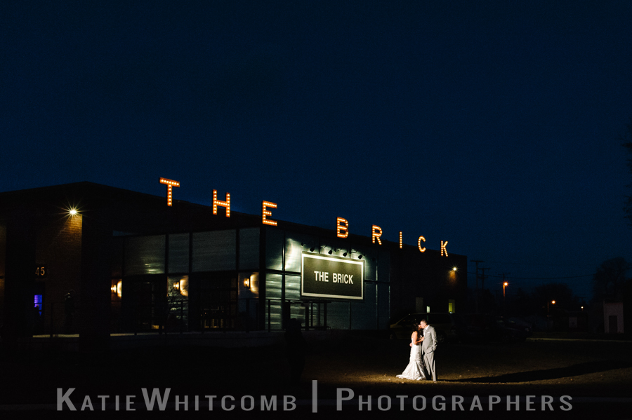 bride and groom outside the brick in south bend