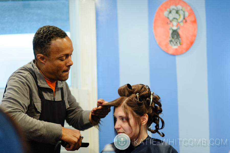 matron of honor getting her hair done at the beehive in south bend