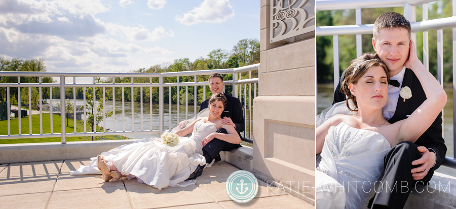 gorgeous bride and groom at the mishawaka riverwalk