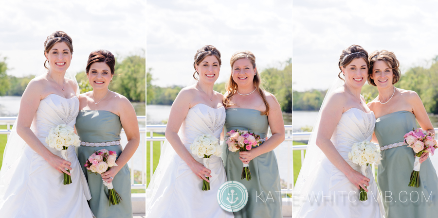 bridesmaids with the bride at the mishawaka riverwalk