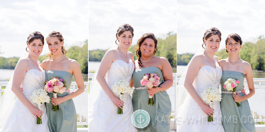 bridesmaids with the bride at the mishawaka riverwalk