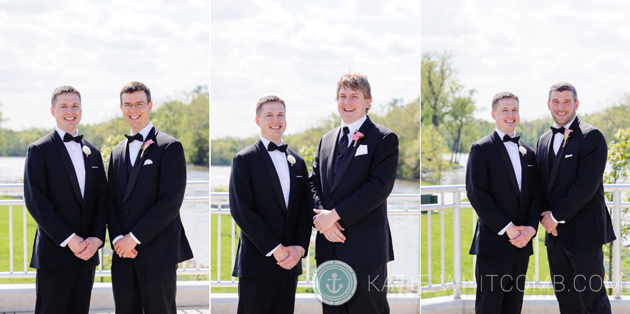 groomsmen with the groom at the mishawaka riverwalk