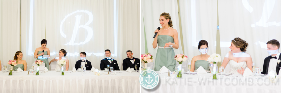 maid and matron of honor give their speeches at the wedding reception at doubletree by hilton