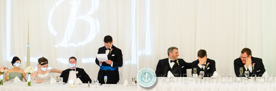 best man gives his speech and embaresses groom's brother during a wedding receptin at doubletree by hilton