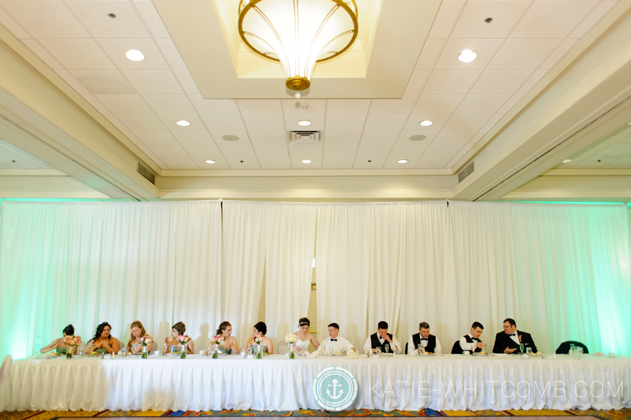 bridal party at a wedding reception held at the doubletree by hilton