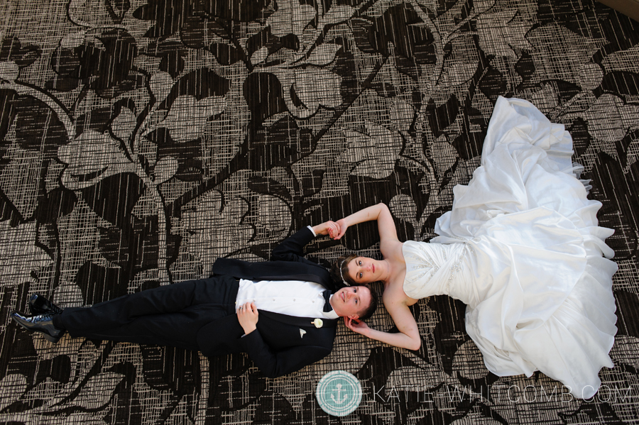 gorgeous portrait of the bride and groom after their wedding at doubletree by hilton