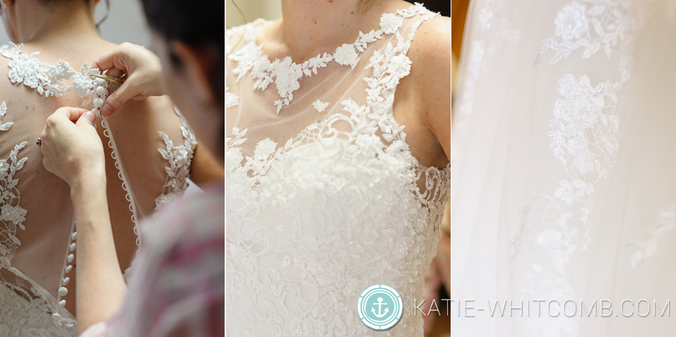 bride's dress detail at st. mary's wedding