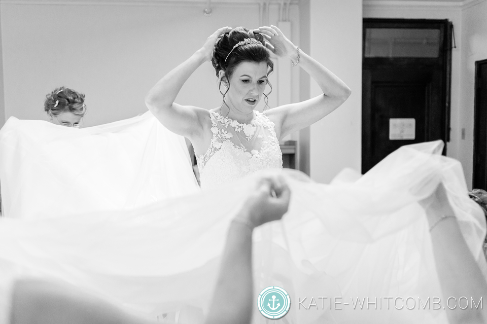 bride getting ready for her wedding ceremony at st. mary's