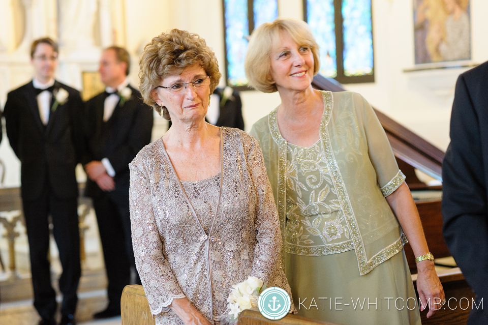 bride's mom's reaction to bride coming down at her st. mary's wedding