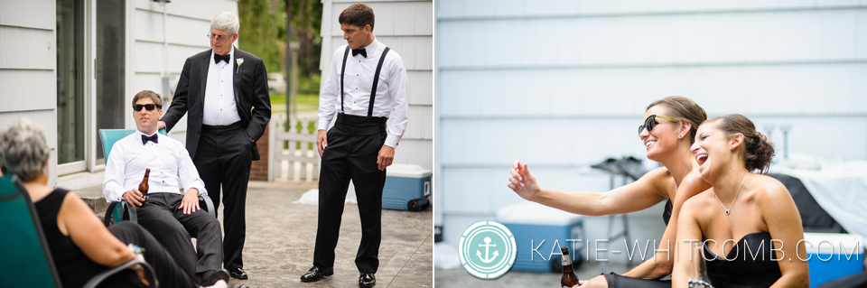 private cocktail hour at bride's parents house before reception