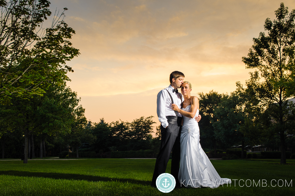sunset shots of bride and groom after their wedding reception at morris inn at notre dame