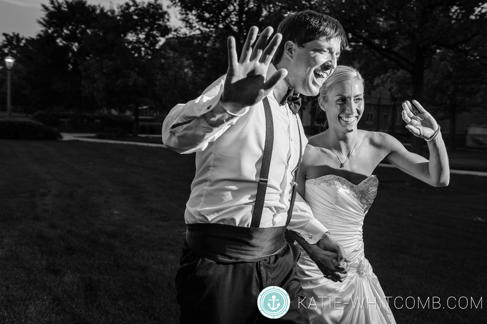 sunset shots of bride and groom after their wedding reception at morris inn at notre dame