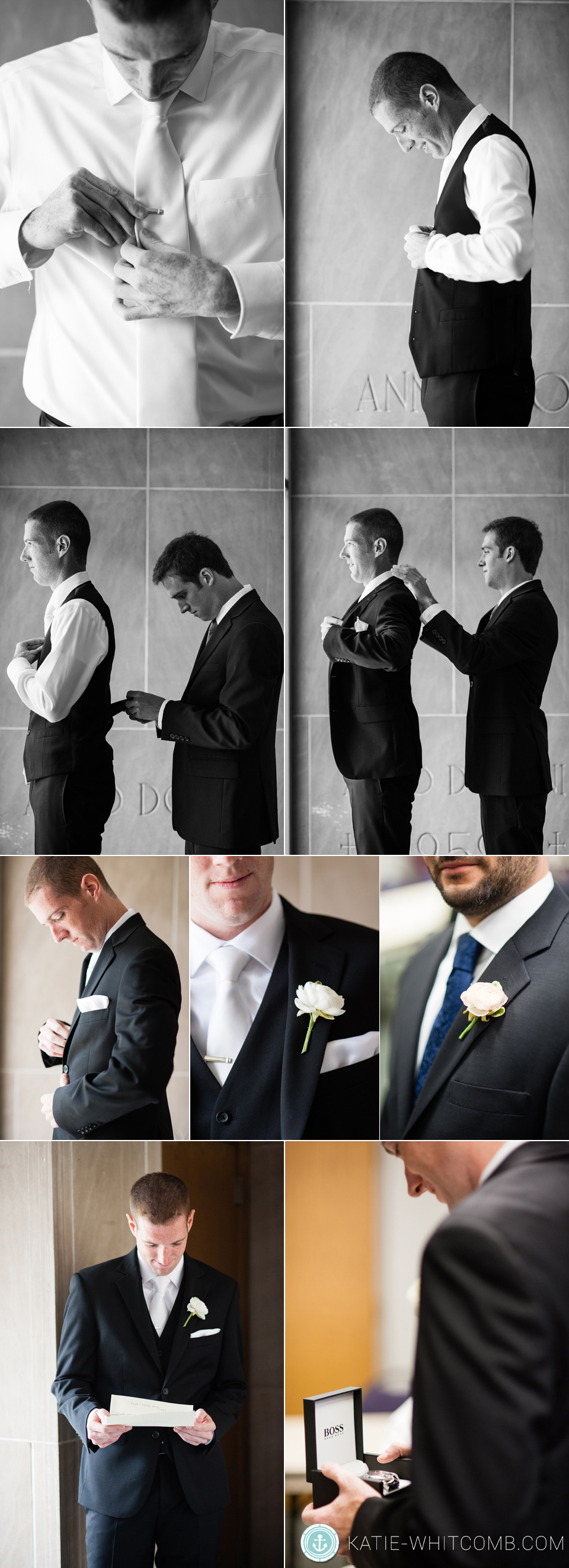 Groom getting ready for his wedding ceremony at St. Anthony's in South Bend