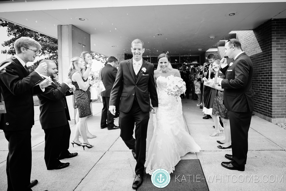 Bride and Groom's bubble exit after their wedding ceremony at St. Anthony's in South Bend