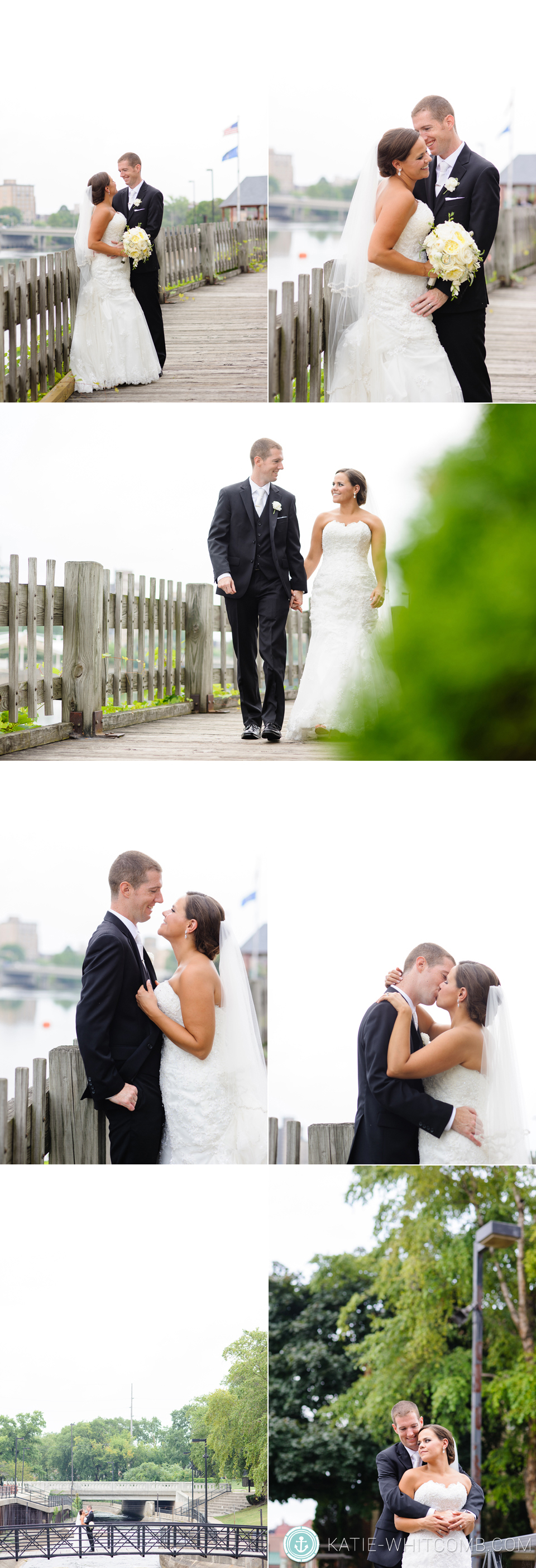 Bride & Groom's intimate portraits along the East Race in Downtown South Bend