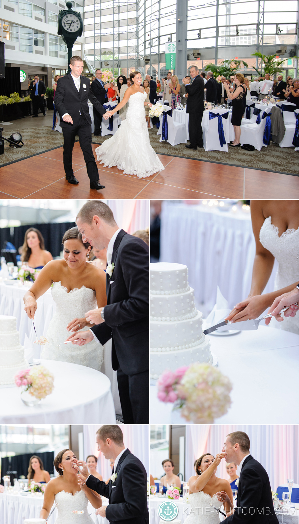 Bride & Groom cut their cake during their wedding reception at DoubleTree by Hilton in South Bend