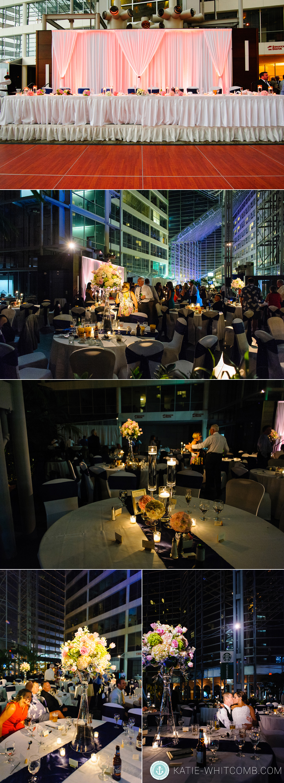 Evening lighting at wedding reception at DoubleTree by Hilton in South Bend