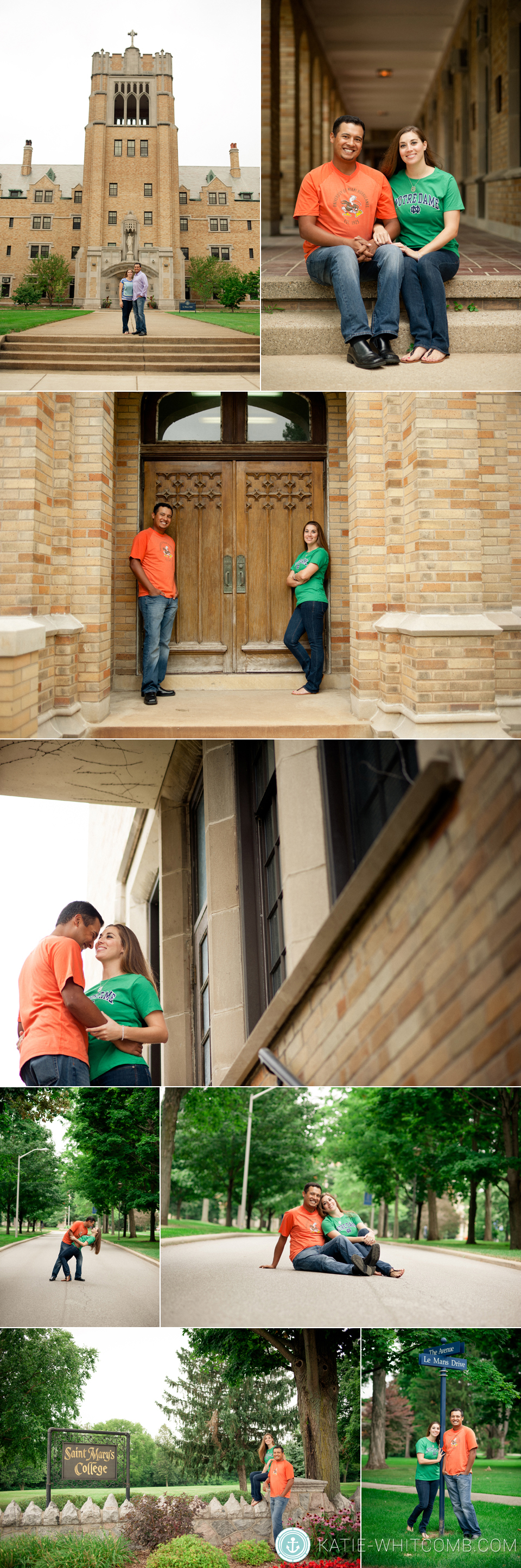 University of Miami vs Notre Dame engagement session on St. Mary's Campus