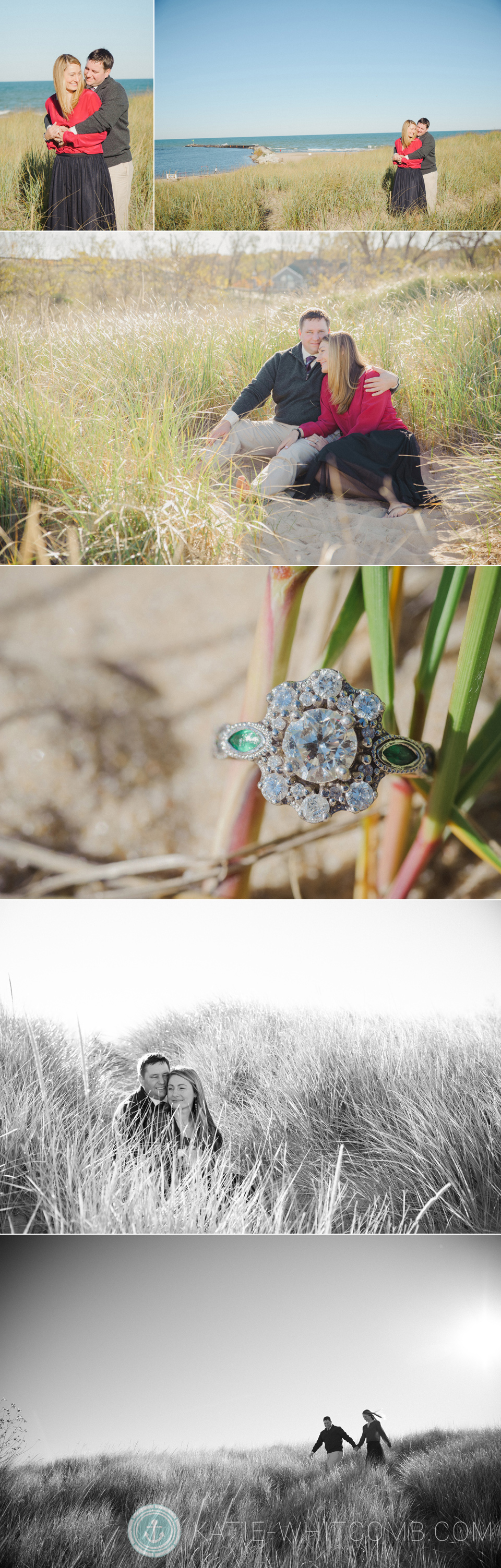 New Buffalo beach engagement portraits in the bluffs