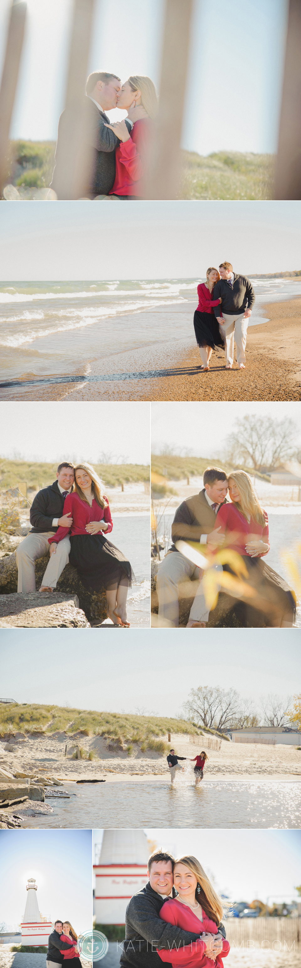 New Buffalo Engagement Session splashing around at the beach