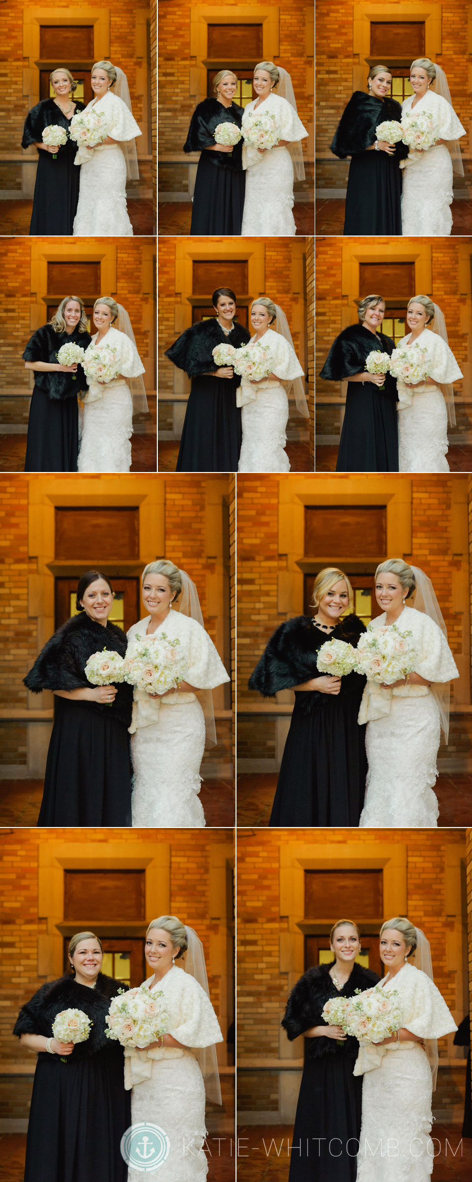 Bridal Party pictures during a winter wedding on St. Mary's Campus in South Bend, IN