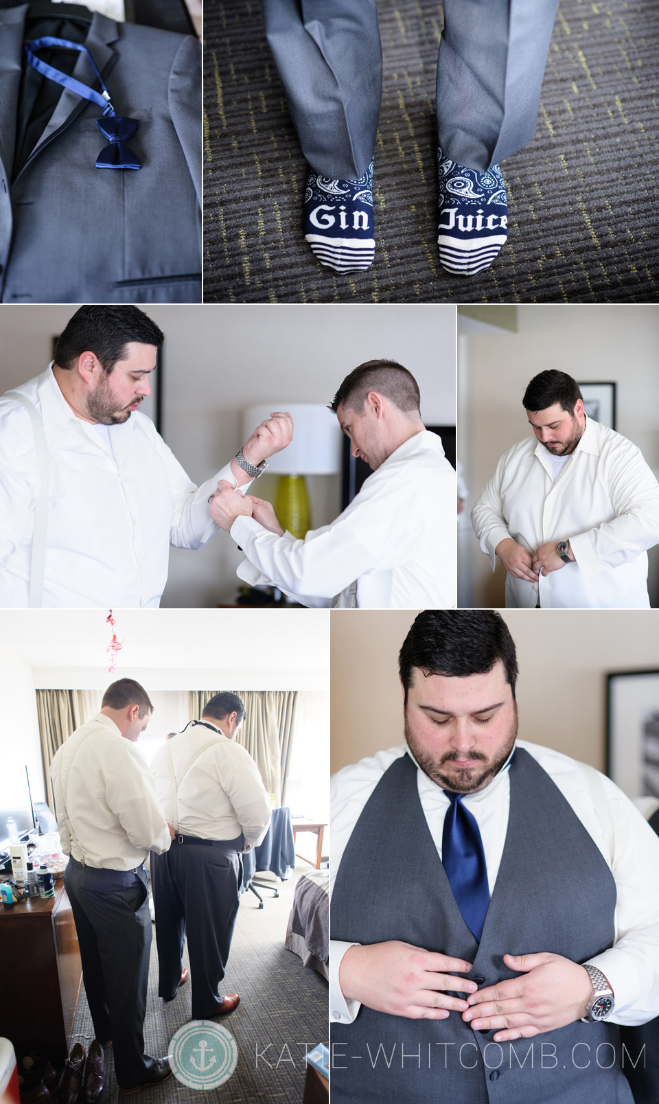 groom getting ready for his winter wedding