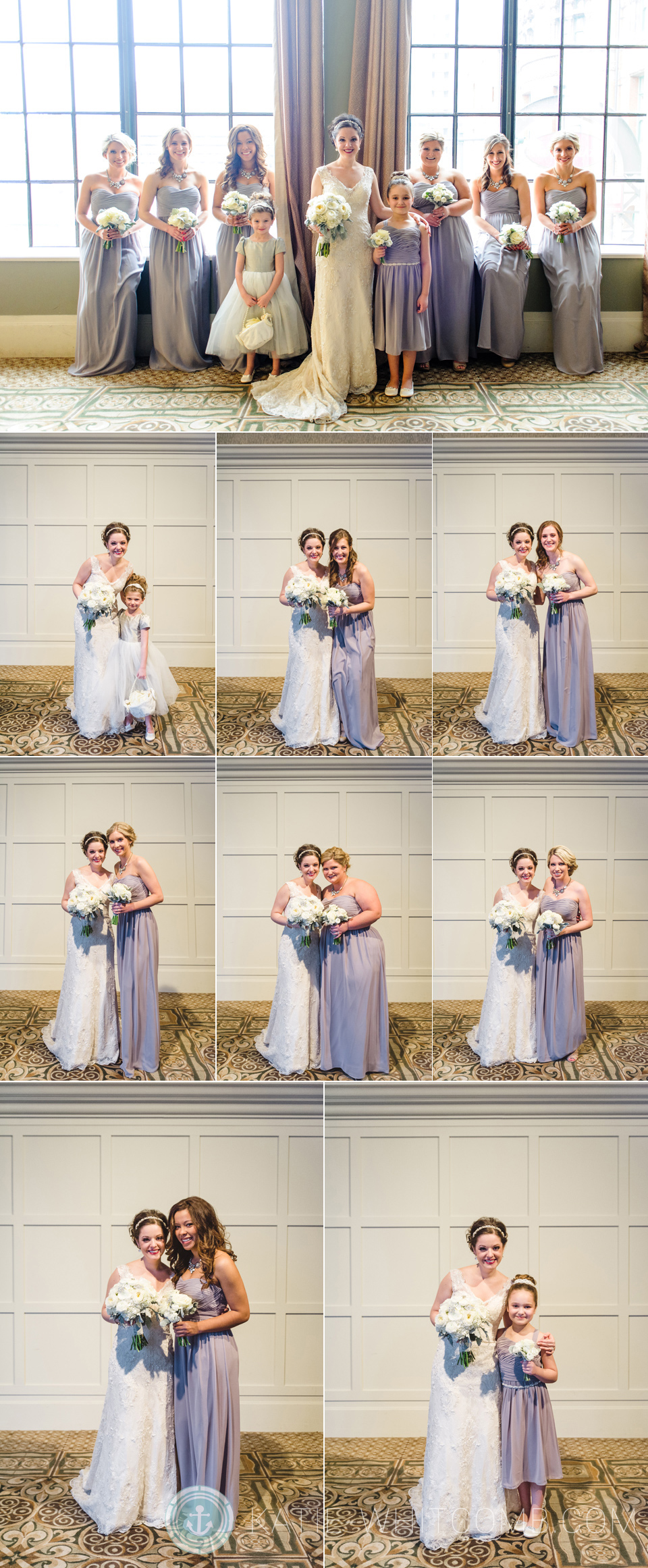 bride and her bridesmaids before their winter wedding at crown plaza indianpolis