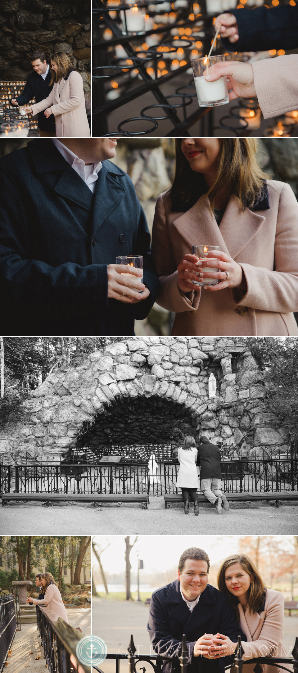 Notre Dame winter engagement session at the Grotto