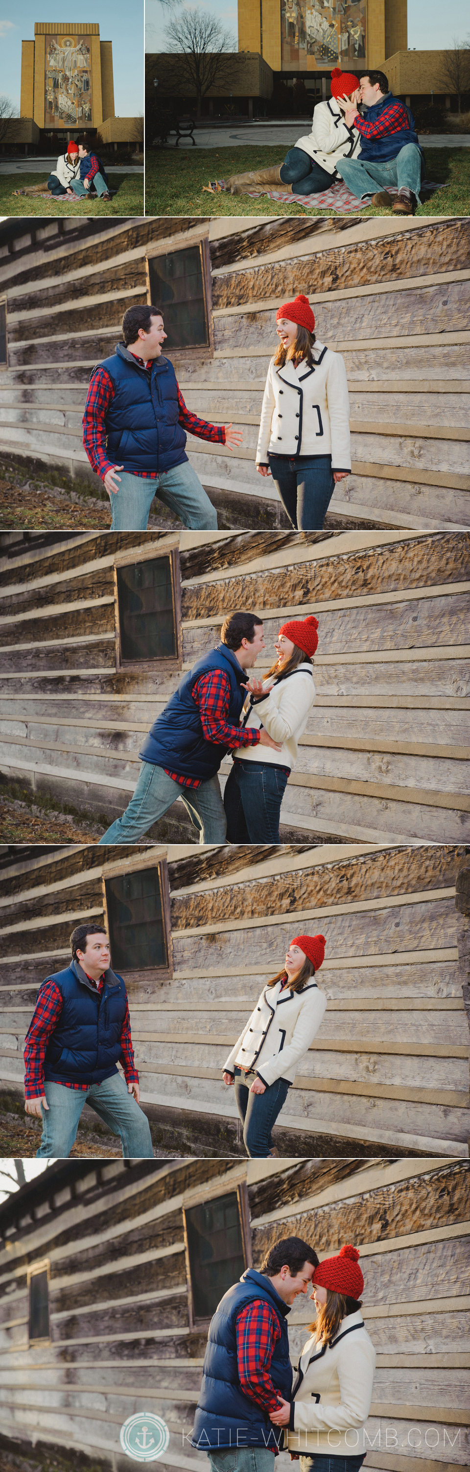 Notre Dame winter engagement session at the Log Chapel