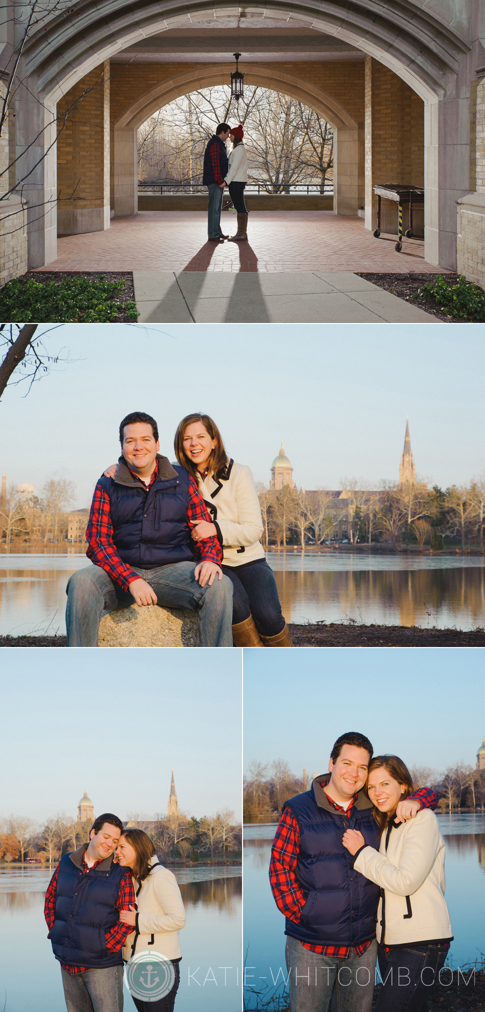 Notre Dame winter engagement session across the lake