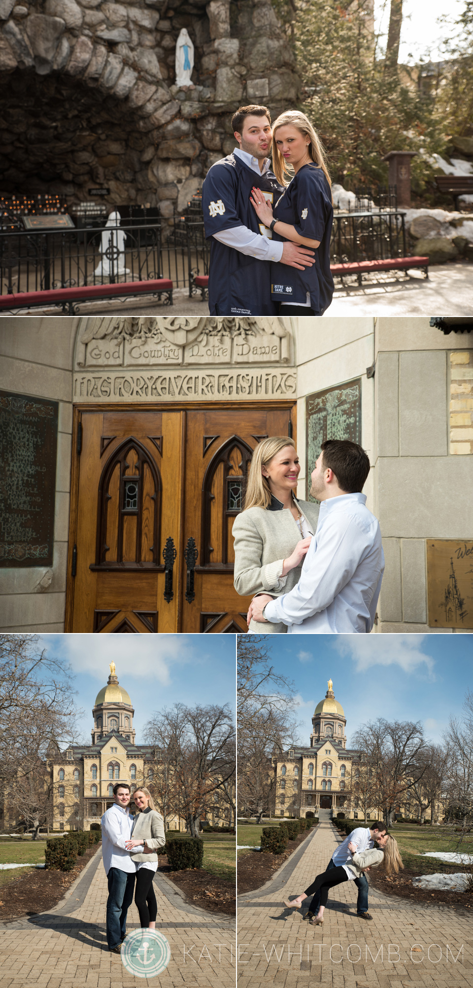 Couple around Notre Dame campus after getting engaged