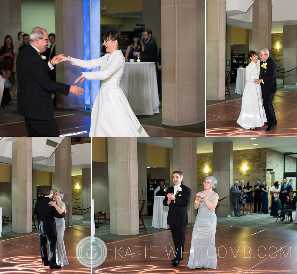 Bride & Groom's first dance with their parents at their wedding reception after a Notre Dame Basilica wedding at McKenna Hall