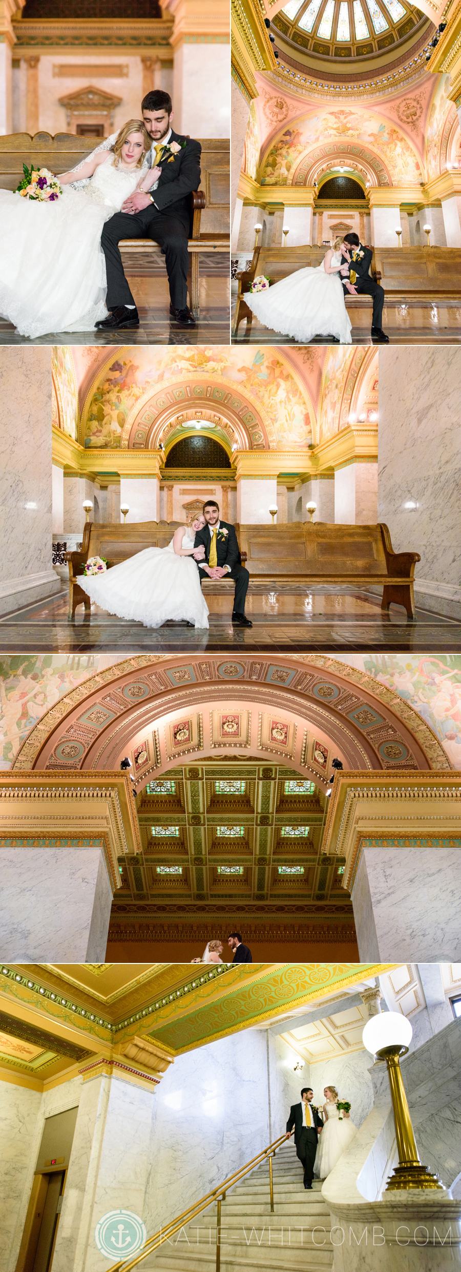 Bride & Groom portraits around Allen County Courthouse after their wedding ceremony