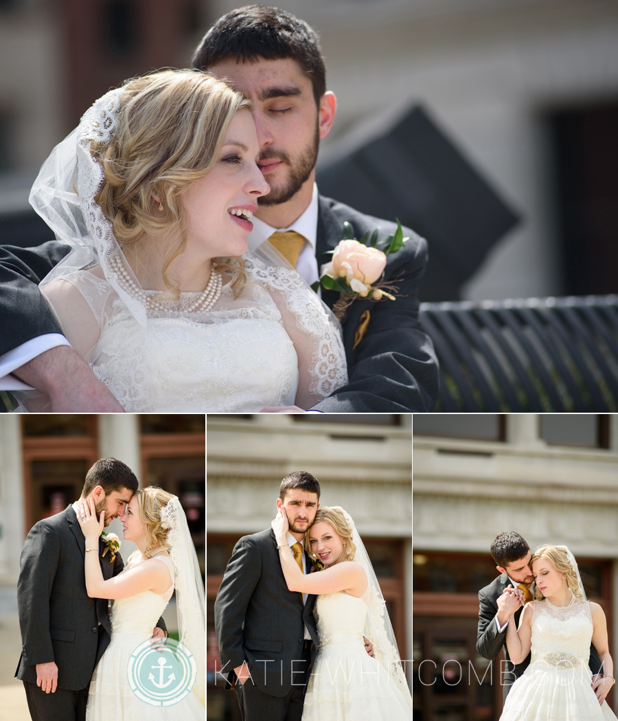 Bride & Groom portraits around Allen County Courthouse after their wedding ceremony