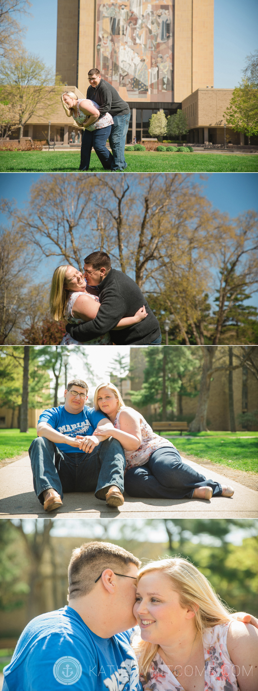 Notre Dame engagement session around the lawn in front of Hesburg Library