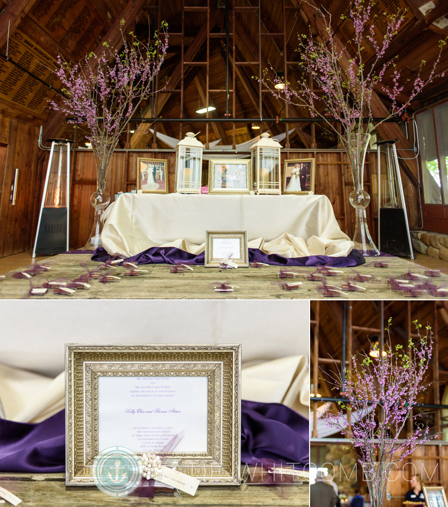 Woodcraft at Culver Academy plum wedding reception details