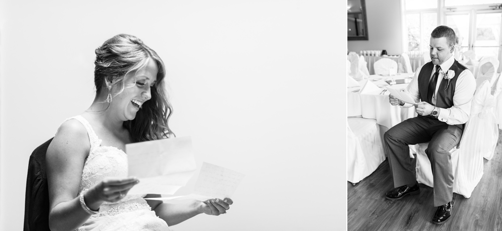 bride and groom reading their letters before cermony