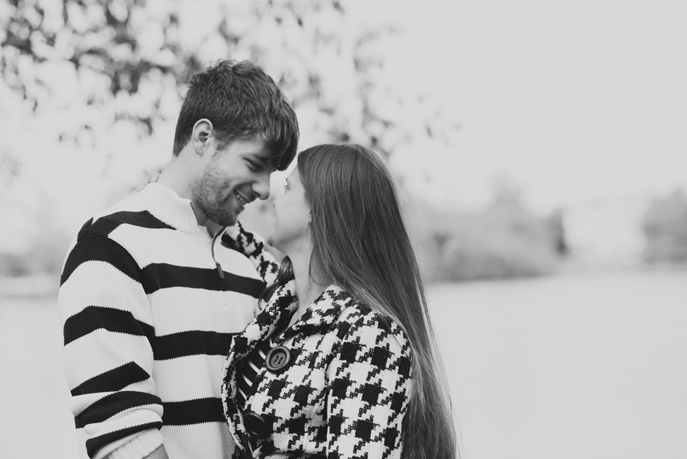 notre dame lake engagement session spring stripes houndstooth