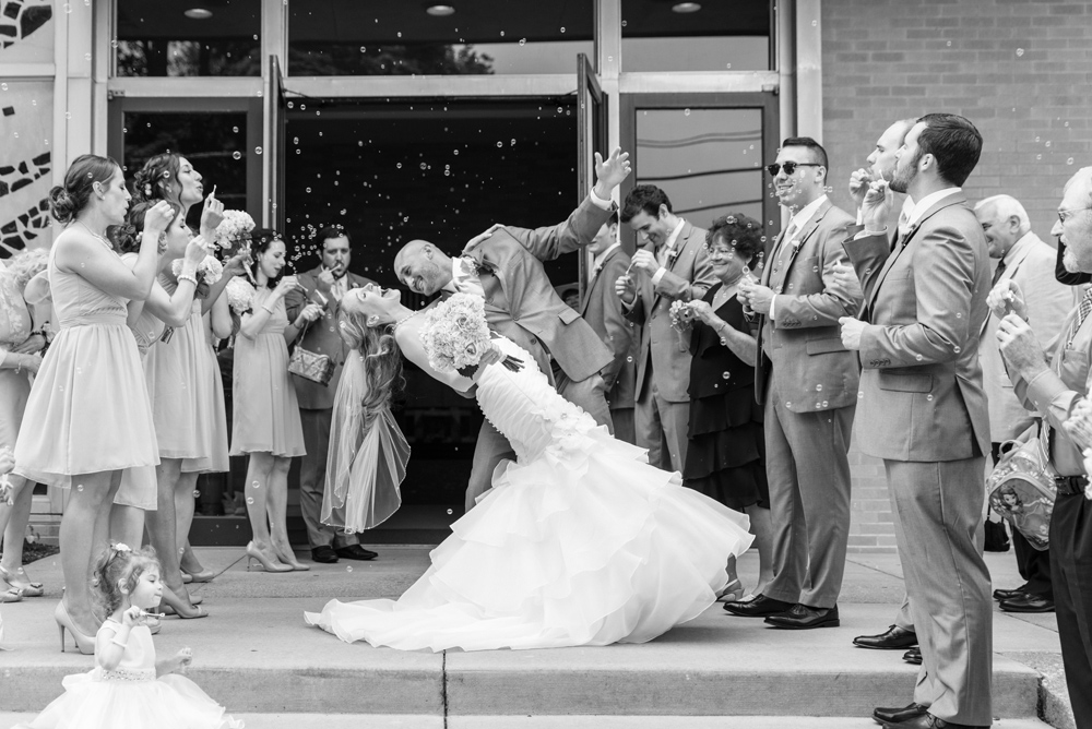 black and white bubble exit wedding