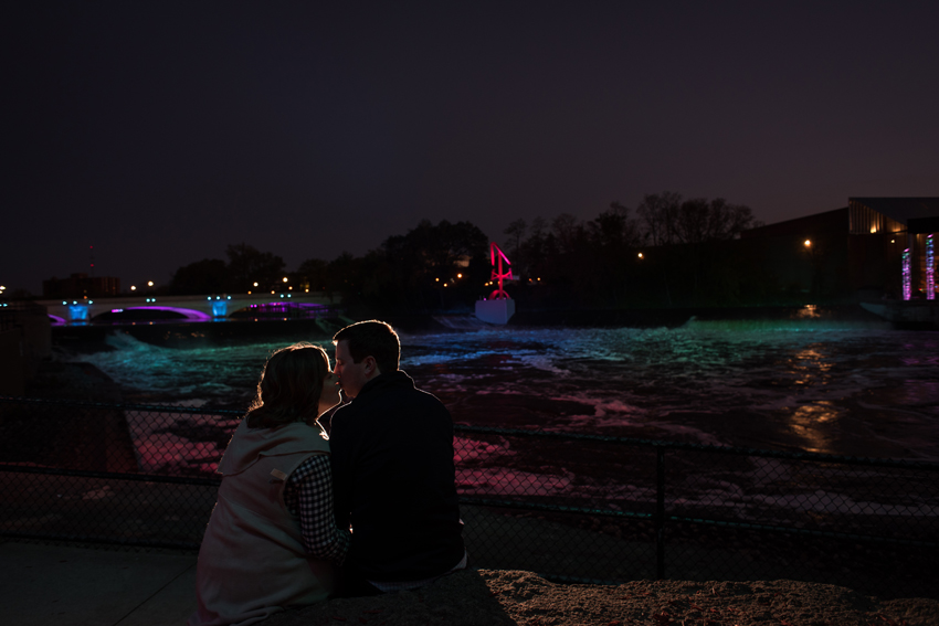 Downtown South Bend River Lights Engagement Session Photo