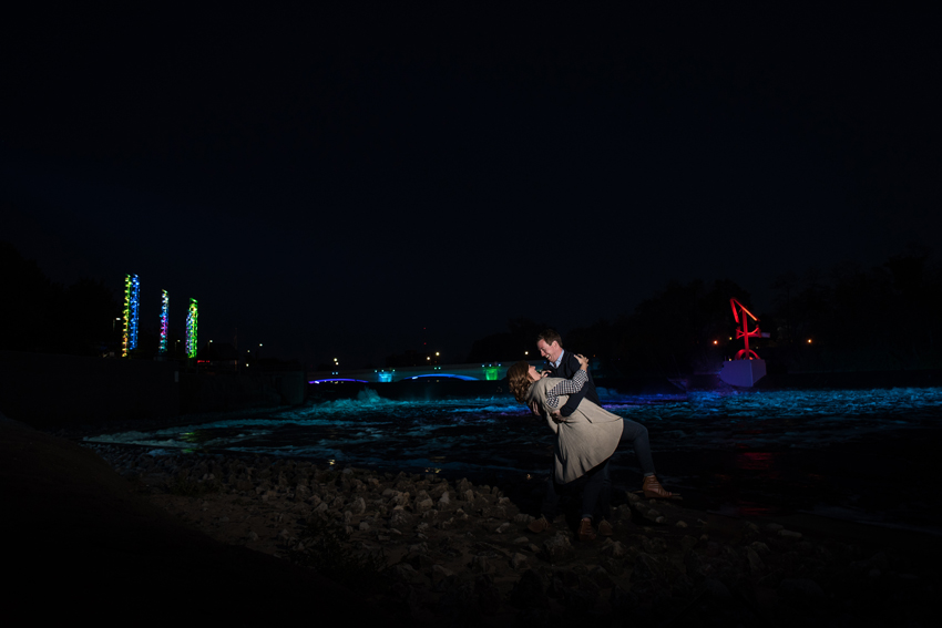Downtown South Bend River Lights Engagement Session Photo