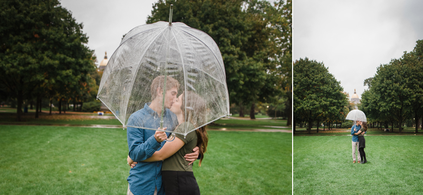 Notre Dame Fall Rain Engagement Photos