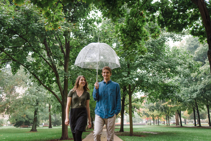 Notre Dame Fall Rain Engagement Photos