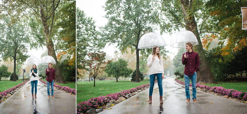 Notre Dame Fall Rain Engagement Photos