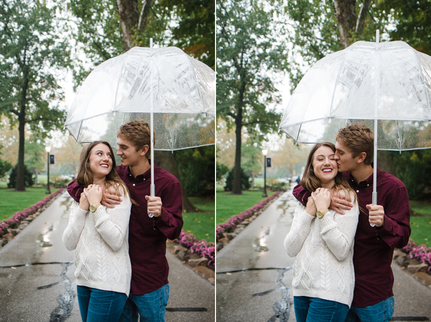 Notre Dame Fall Rain Engagement Photos